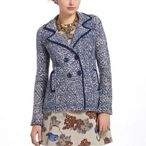 Anthro Angel of the North Paisley Knit Sweater Cardigan Coat Lace Wool Linen M